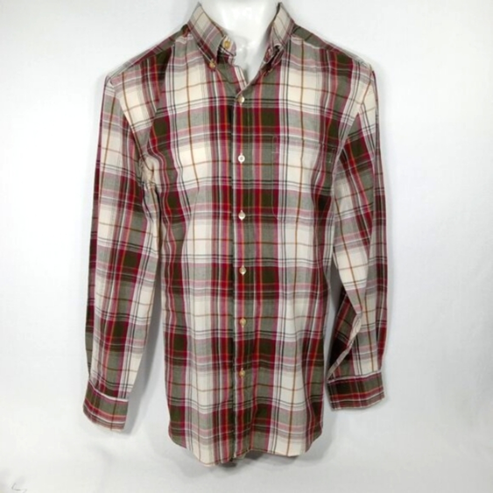SADDLEBRED Men's Brown Plaid Long Sleeve Button Front Shirt Size Medium